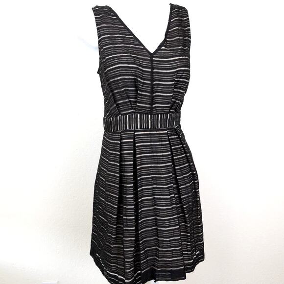 BCBGeneration Black White Striped Fit Flare Dress, 10 - Picture 1 of 5